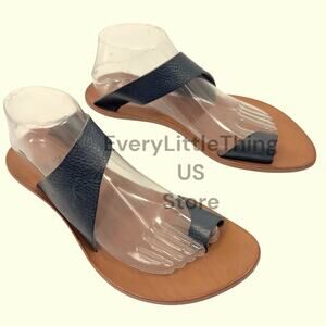 Cydwoq Sandals 39 / 9 Toe Ring Loop Thong Navy Leather Hillary Hand Made in USA